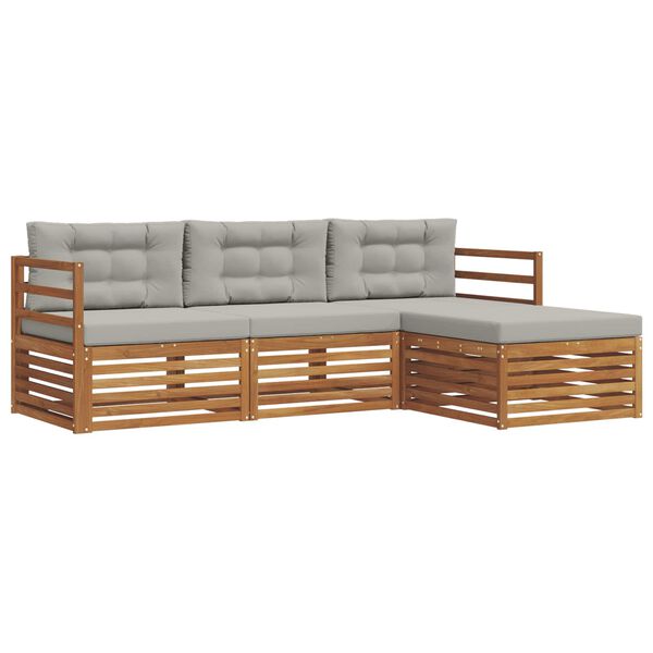 vidaXL Set de canapele de exterior 4 pcs Gri natural și deschis