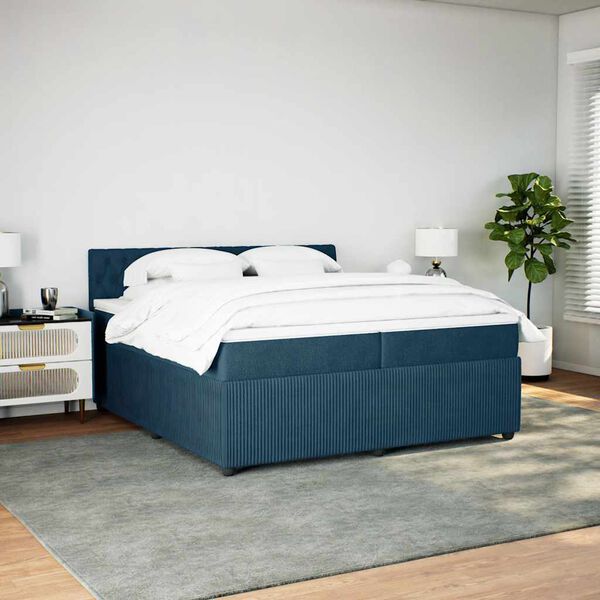 vidaXL Pat box spring cu saltea, albastru, 200x200 cm, catifea