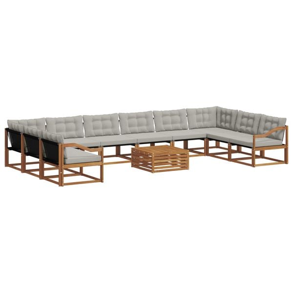 vidaXL Set de canapele de exterior 11 pcs Gri natural și deschis