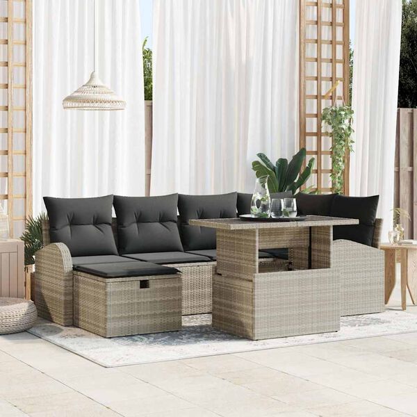vidaXL Set de canapele pentru grădină 7 pcs Gri deschis Rattan poli