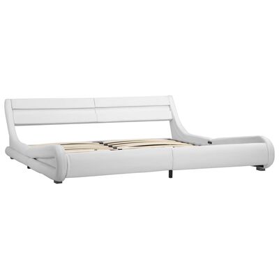 vidaXL Cadru de pat cu LED, alb, 180 x 200 cm, piele ecologică