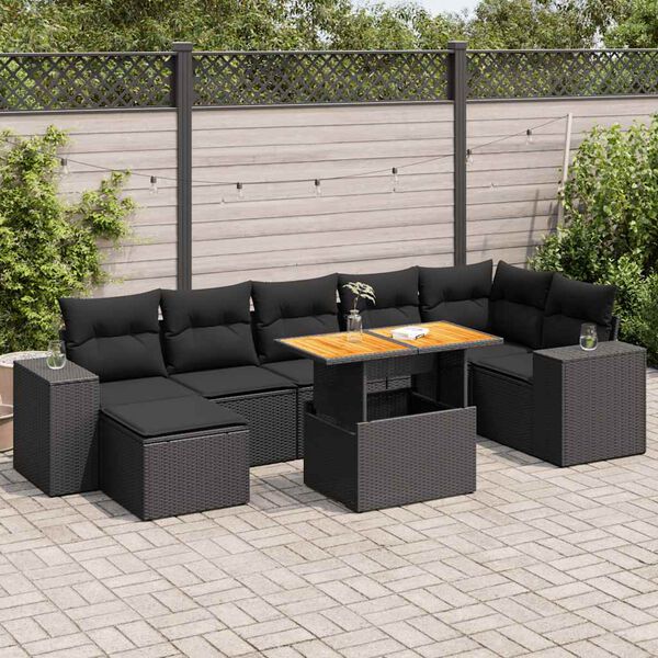 vidaXL Set mobilier de grădină cu perne, 8 piese, negru, poliratan