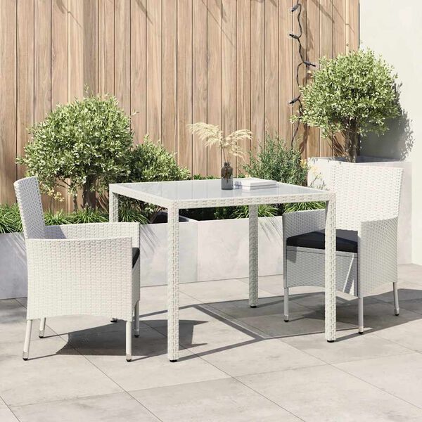 vidaXL Set mobilier de exterior cu perne, 3 piese, alb, poliratan
