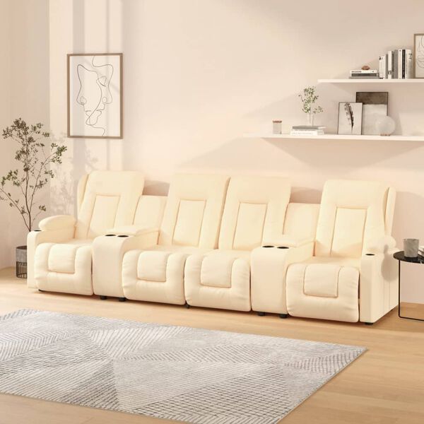 vidaXL Fotoliu masaj rabatabil 4 locuri/suport pahar, crem, piele eco