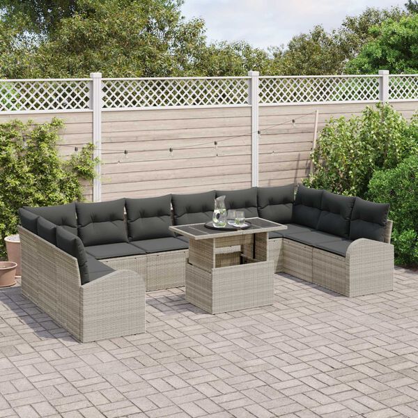 vidaXL Set de canapele pentru grădină 11 pcs Gri deschis Rattan poli