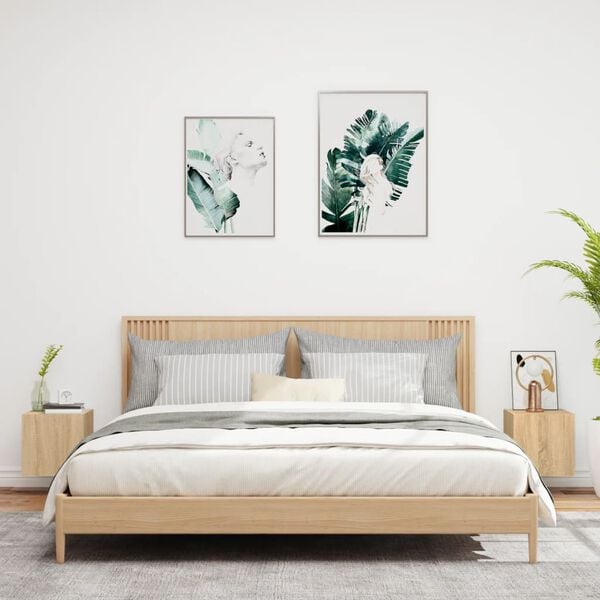 vidaXL Comodă TV de perete cu LED, 2 buc. stejar sonoma, 30,5x35x30 cm