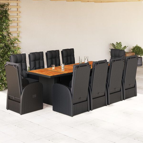 vidaXL Set mobilier de exterior cu perne, 11 piese, negru, poliratan