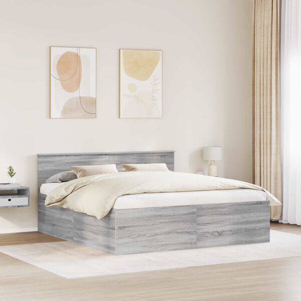 vidaXL Cadru de pat cu headboard Gri Sonoma 200 x 200 cm Lemn compozit