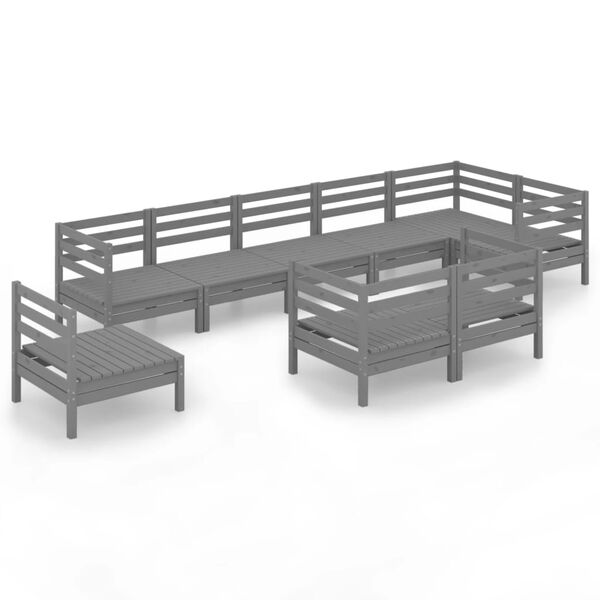 vidaXL Set mobilier de grădină, 9 piese, gri, lemn masiv de pin