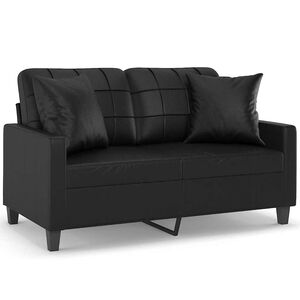 vidaXL Canapea cu 2 locuri cu pernuțe, negru, 120 cm, piele ecologică