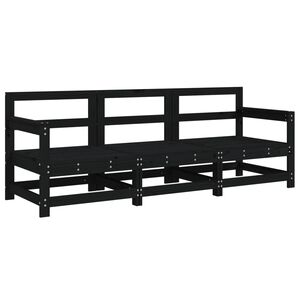 vidaXL Set mobilier de grădină, 3 piese, negru, lemn masiv pin
