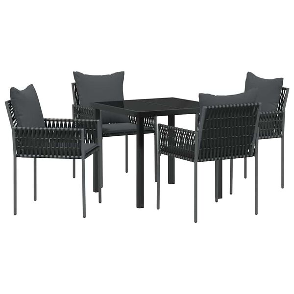 vidaXL Set de masă pentru grădină 5 pcs Negru și Gri Ratan PE