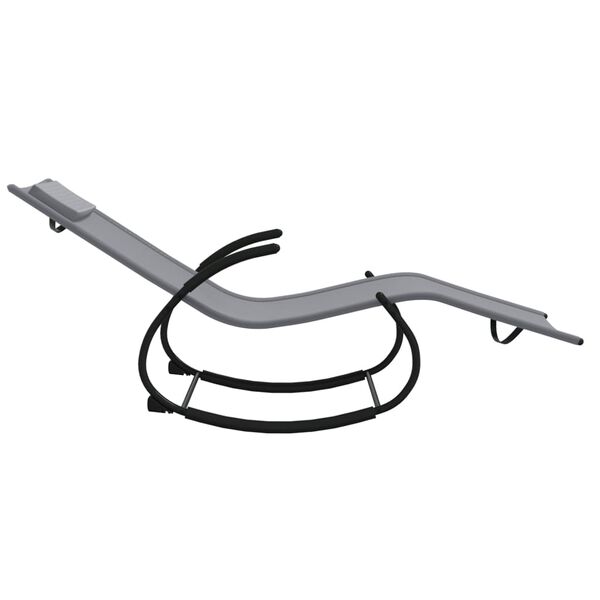 vidaXL Șezlong de plajă cu balansoar, gri, oțel și textilenă