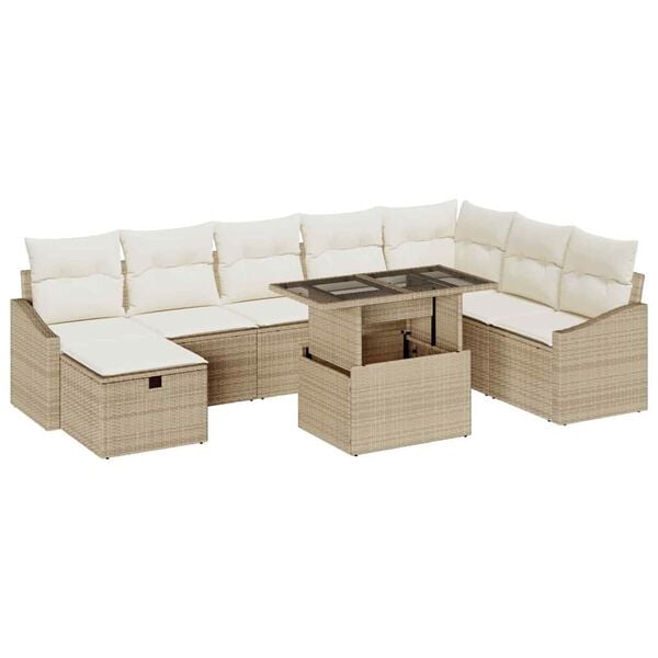 vidaXL Set de canapele pentru grădină cu pernă 9 pcs Bej Rattan poli