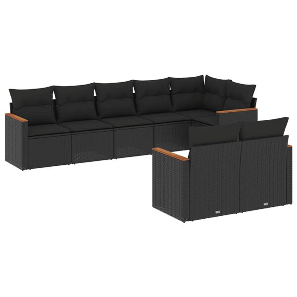 vidaXL Set mobilier de grădină cu perne, 8 piese, negru, poliratan