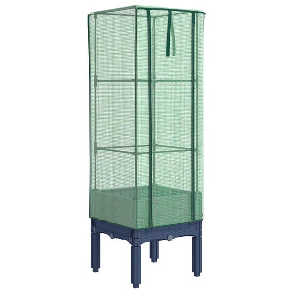 vidaXL Strat &icirc;nălțat cu husă de seră, aspect ratan, 40x40x140 cm