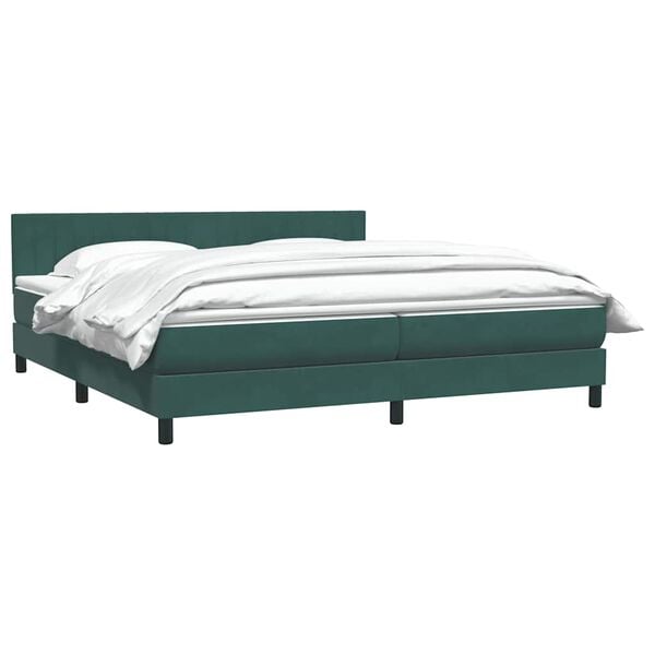 vidaXL Pat box spring cu saltea, verde &icirc;nchis, 180x220 cm, catifea