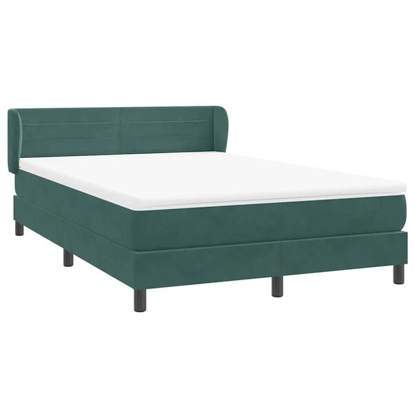 vidaXL Pat box spring cu saltea, verde &icirc;nchis, 140x220 cm, catifea