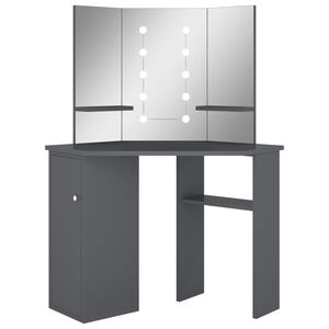 vidaXL Masă de toaletă de colț, cu LED, gri, 111x54x141,5 cm