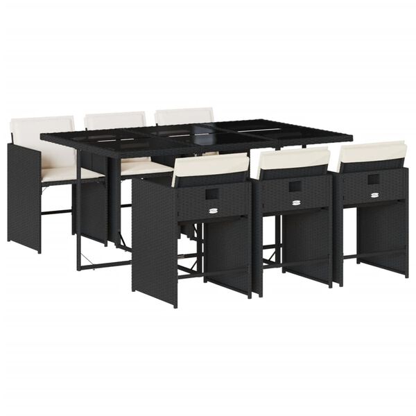 vidaXL Set mobilier de grădină cu perne, 7 piese, negru, poliratan