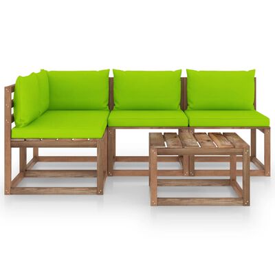 vidaXL Set mobilier de grădină cu perne verde aprins, 5 piese