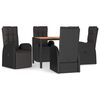 vidaXL Set mobilier de grădină cu perne, 5 piese, negru, poliratan