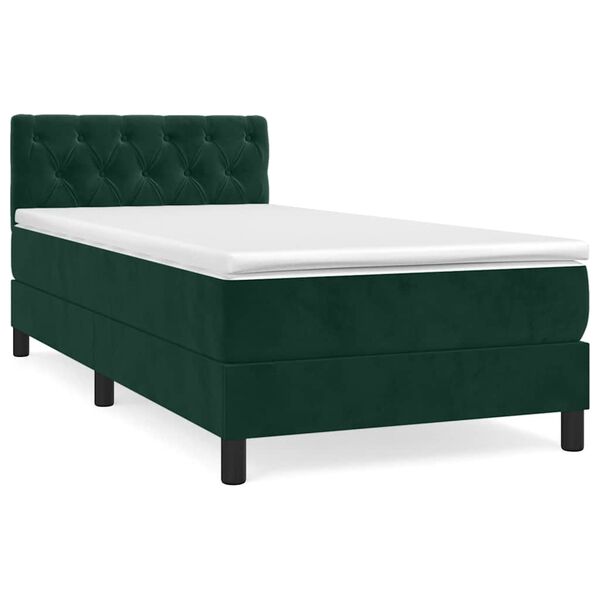 vidaXL Pat box spring cu saltea, verde &icirc;nchis, 80x200 cm, catifea