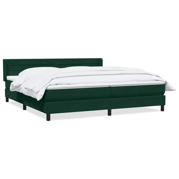 vidaXL Pat box spring cu saltea, verde &icirc;nchis, 180x220 cm, catifea