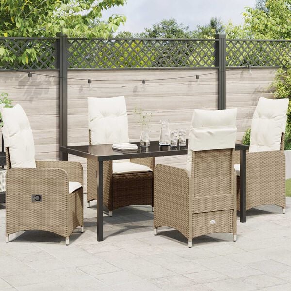 vidaXL Set de masă pentru grădină cu pernă 5 pcs Bej Rattan poli