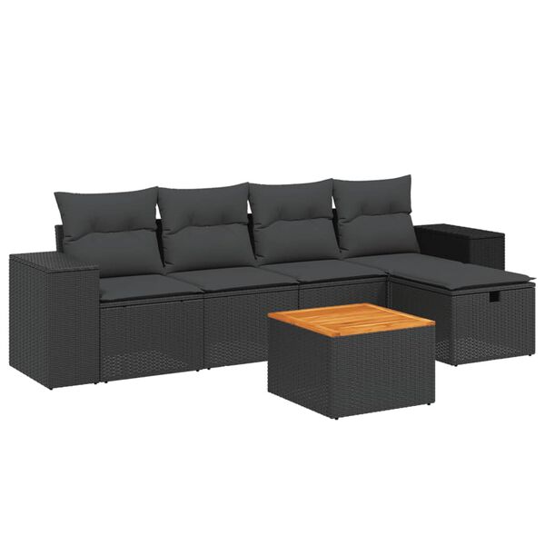 vidaXL Set mobilier de grădină cu perne, 6 piese, negru, poliratan
