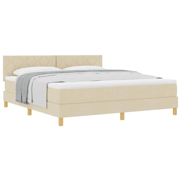 vidaXL Pat boxspring cu saltea cu saltea Crem 180 x 200 cm țesătură