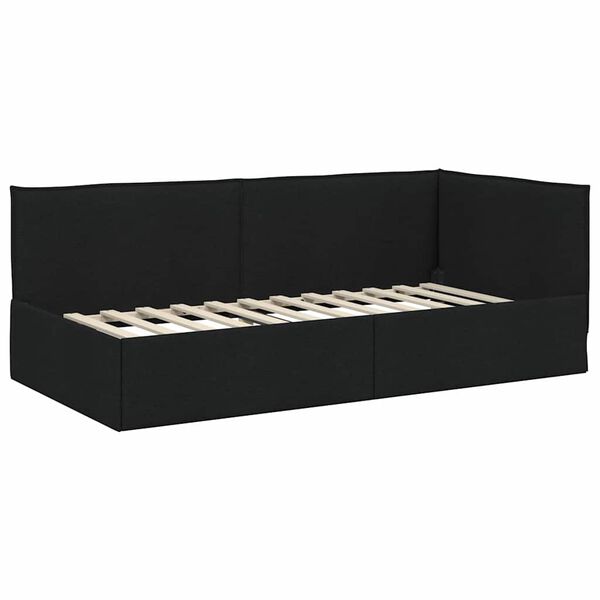 vidaXL Cadru de pat colțar cu headboard Negru 90 x 200 cm țesătură