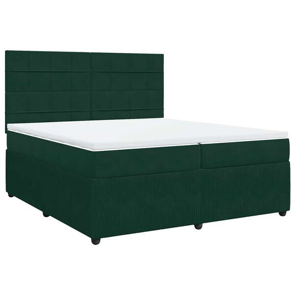 vidaXL Pat box spring cu saltea, verde &icirc;nchis, 200x200 cm, catifea
