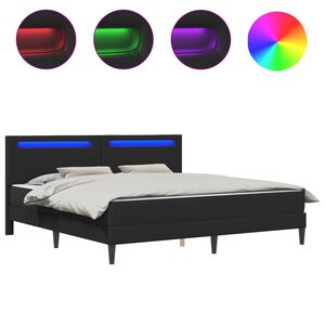 vidaXL Cadru de pat cu benzi LED Negru 200 x 200 cm Piele artificială