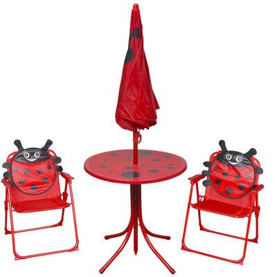 vidaXL Set bistro pentru copii de grădină, cu umbrelă, 3 piese, roșu
