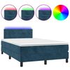 vidaXL Pat box spring cu saltea/LED albastru &icirc;nchis 120x190cm catifea