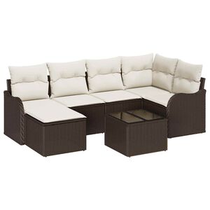 vidaXL Set de canapele pentru grădină cu pernă 7 pcs Maro Rattan poli