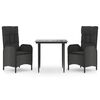 vidaXL Set mobilier de grădină cu perne, 3 piese, negru, poliratan