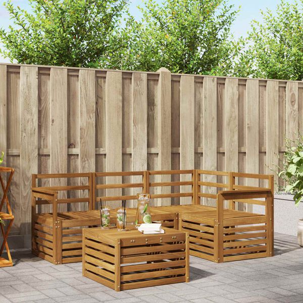 vidaXL Set de canapele de exterior 5 pcs natural Lemn Solid de Acacia