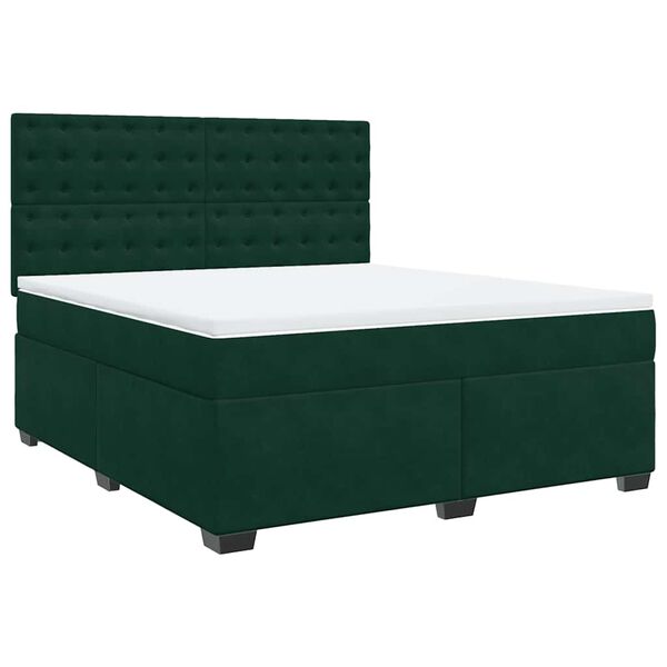 vidaXL Pat box spring cu saltea, verde &icirc;nchis, 180x200 cm, catifea