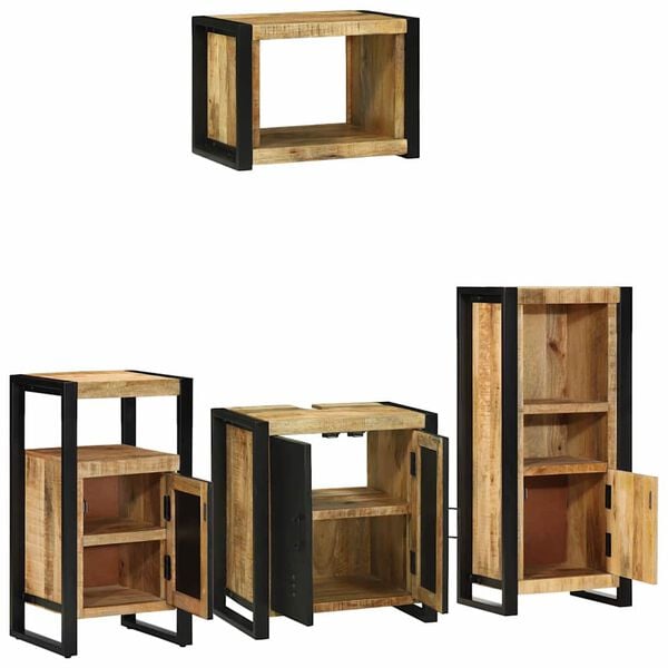 vidaXL Set de mobilier pentru baie 4 pcs Maro Lemn de mango solid