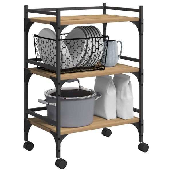 vidaXL Troler de Bucătărie Stejar Artizanal 50 x 35 x 75.5 cm