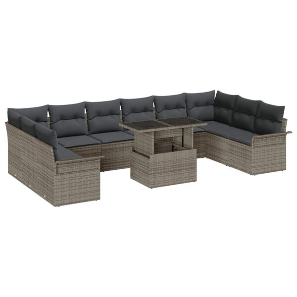 vidaXL Set de canapele pentru grădină cu pernă 11 pcs Gri Rattan poli