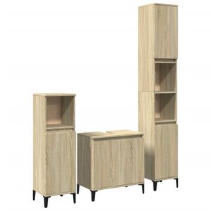 vidaXL Set mobilier de baie, 3 piese, stejar sonoma, lemn prelucrat