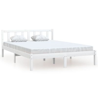 vidaXL Cadru de pat dublu, alb, 135x190 cm, lemn masiv de pin