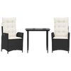vidaXL Set mobilier de grădină cu perne, 3 piese, negru, poliratan
