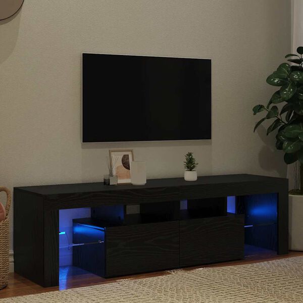 vidaXL Dulap TV cu LED stejar negru 140x36,5x40 cm lemn prelucrat