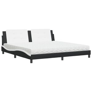 vidaXL Pat cu saltea, Zadar, negru și alb, 200x200 cm, piele ecologică