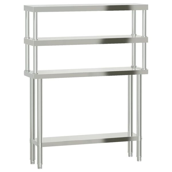 vidaXL Masă bucătărie cu raft superior, 110x30x150 cm, oțel inoxidabil