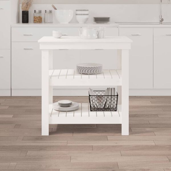 vidaXL Banc de lucru, alb, 78,5x50x80 cm, lemn masiv pin